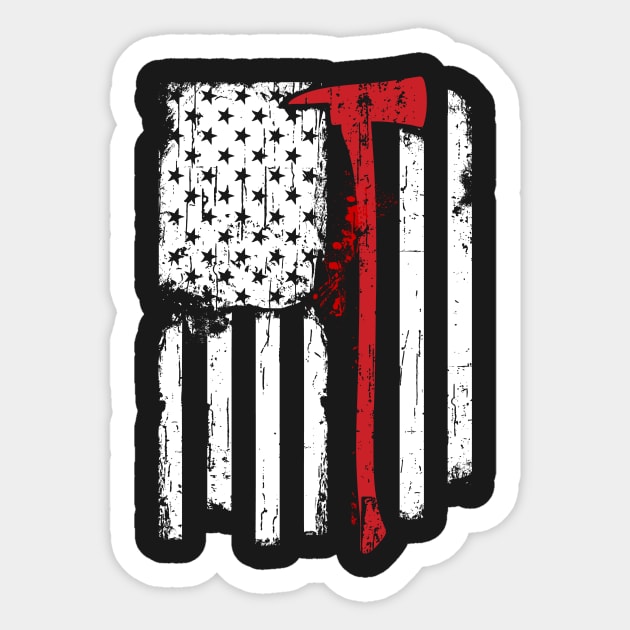 Firefighter Red Line American Flag With Fireman Axe Sticker by Xeire